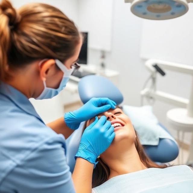 Dentist examining patient